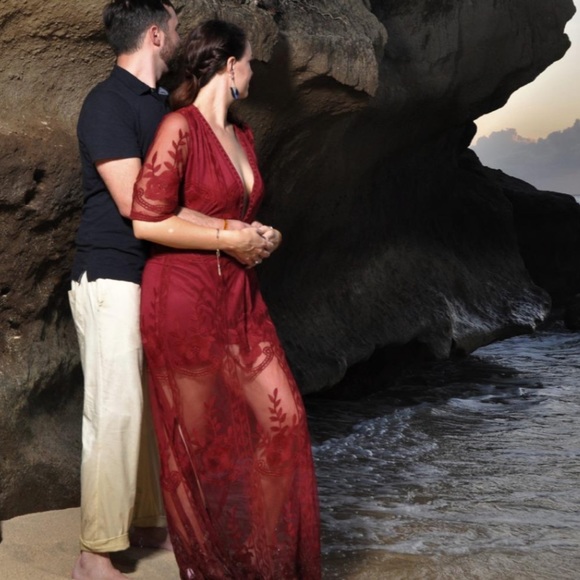 Wine Red Lace Romper Dress - Picture 5 of 6